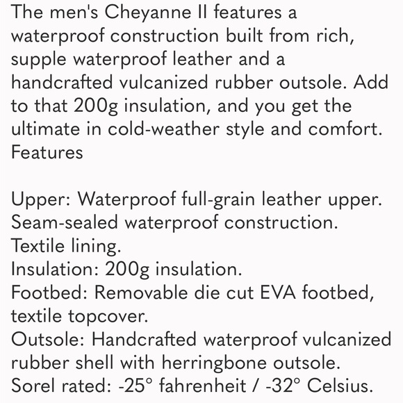 Sorel Mens Cheyenne II boot size 10 - Picture 6 of 6